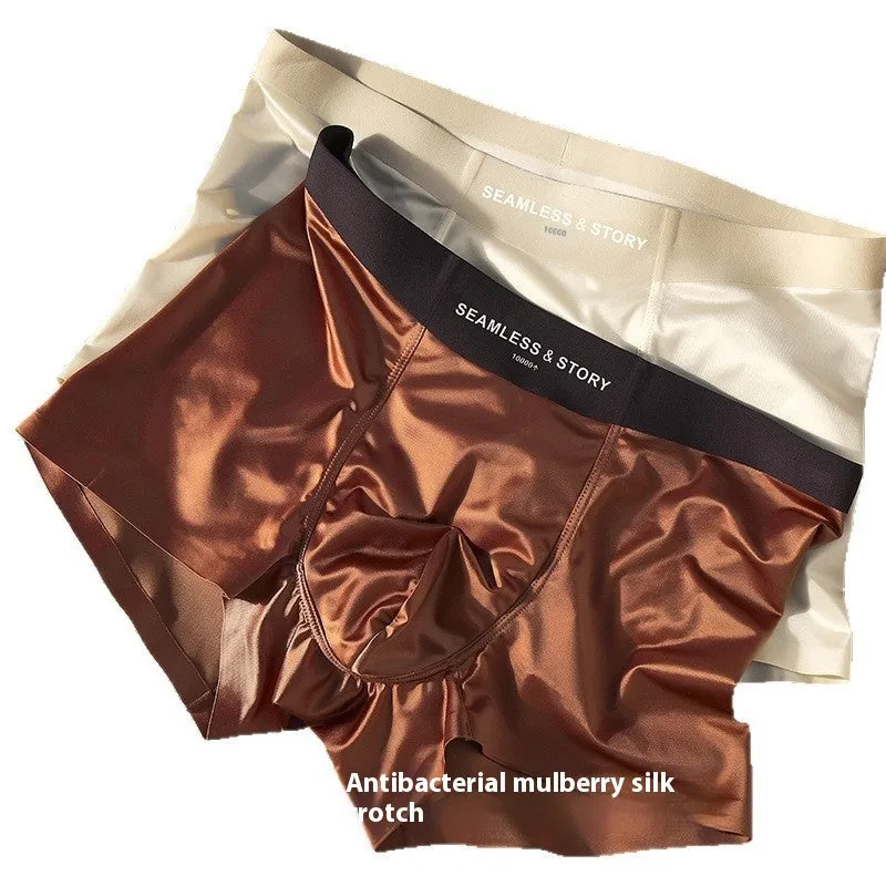 Men's ice silk satin traceless underwear in mid-waist brief style showing solid colour options
