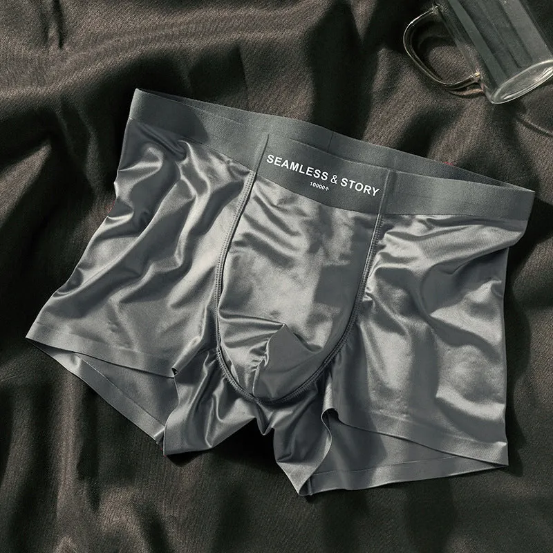 Men's ice silk satin traceless underwear in mid-waist brief style showing solid colour options