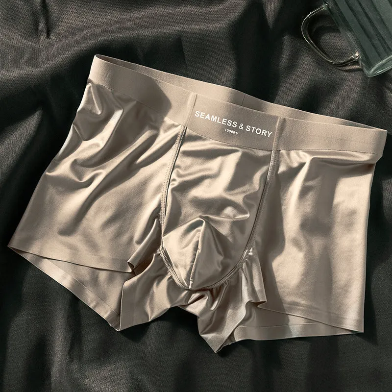 Men's ice silk satin traceless underwear in mid-waist brief style showing solid colour options