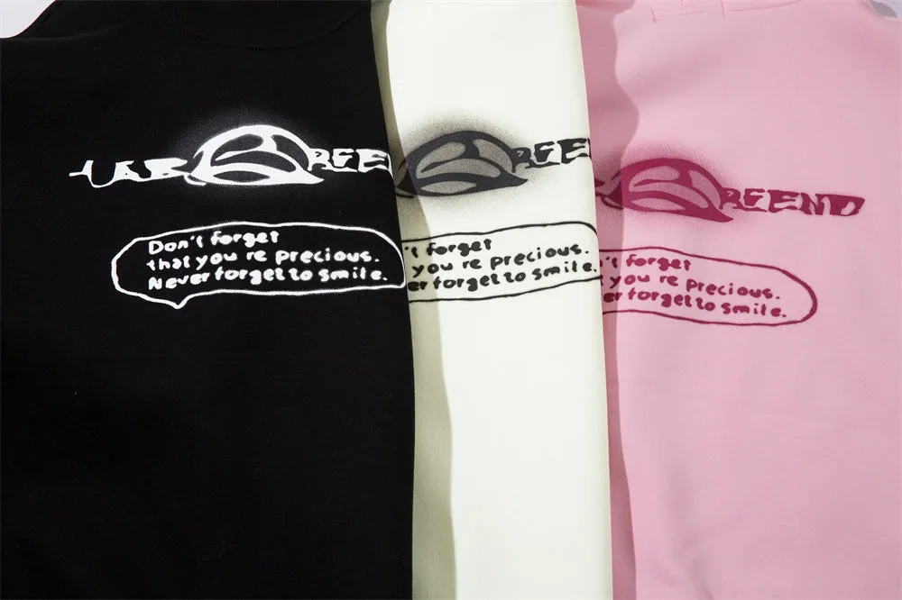 Men's cotton blend printed hoodie with character pattern in black, pink, and apricot colour options