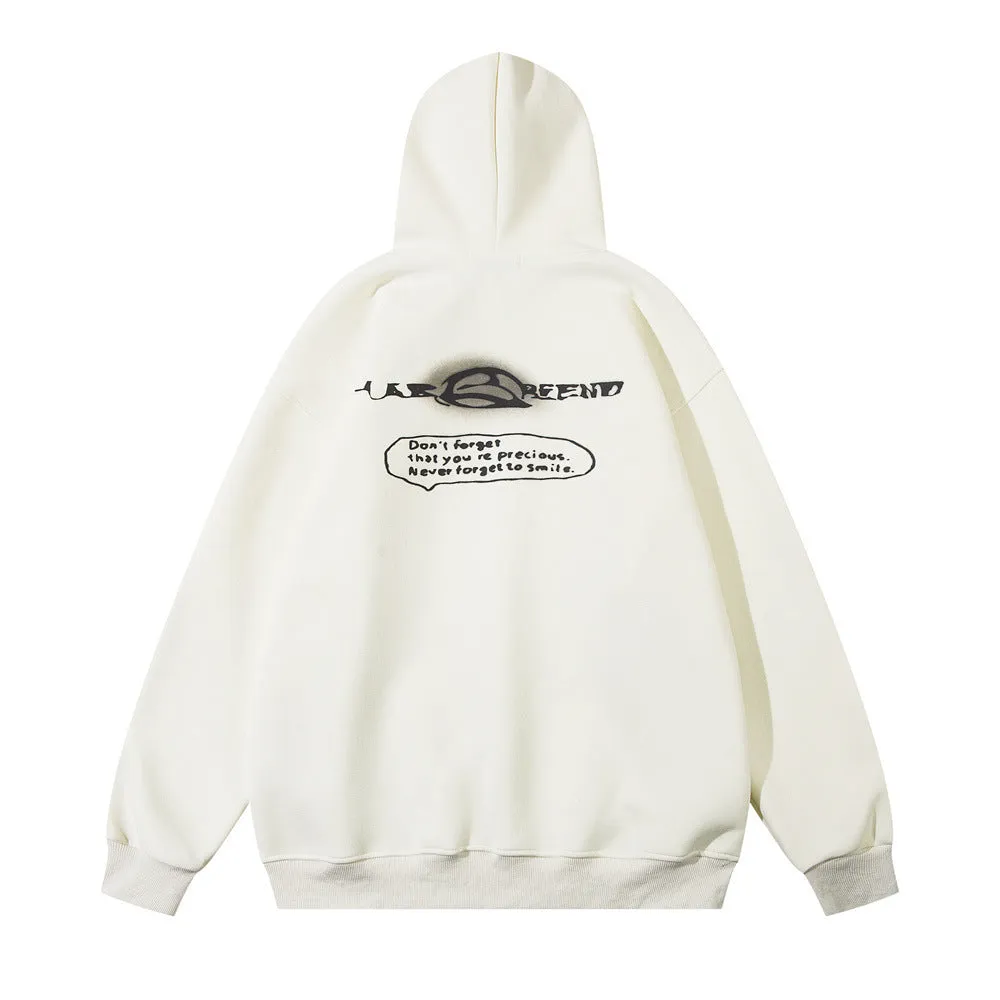 Men's cotton blend printed hoodie with character pattern in black, pink, and apricot colour options