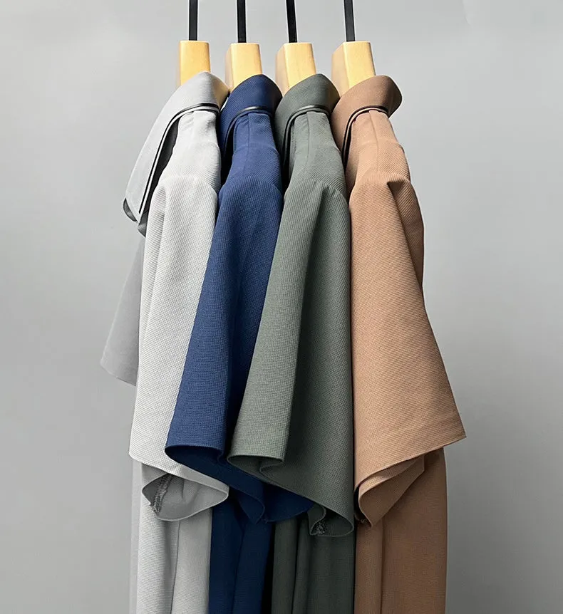 Men's ice silk short sleeve shirt collar summer polo shirt, loose fit, solid colour, nylon fabric, casual top