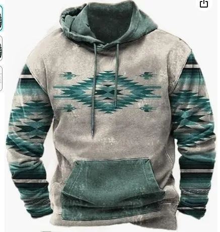 Men's 3D digitally printed hooded pocket sweatshirt in polyester fibre, long sleeves, front pocket, multiple colour options.
