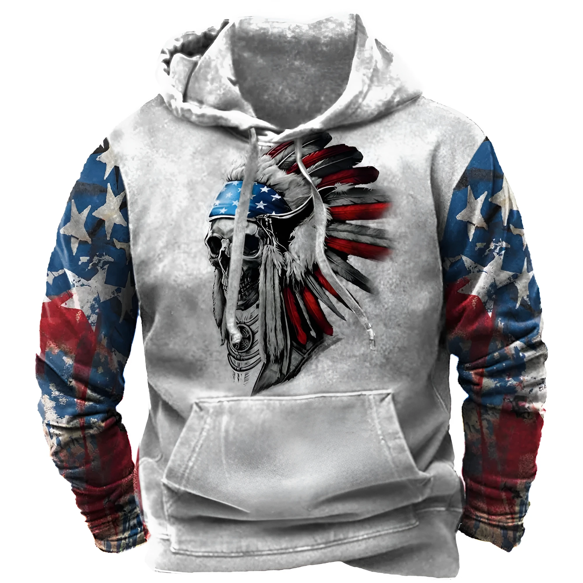 Men's 3D digitally printed hooded pocket sweatshirt in polyester fibre, long sleeves, front pocket, multiple colour options.