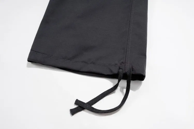 Multi-pocket contrast zip casual baggy pants in dark grey cotton with loose fit and mid waist