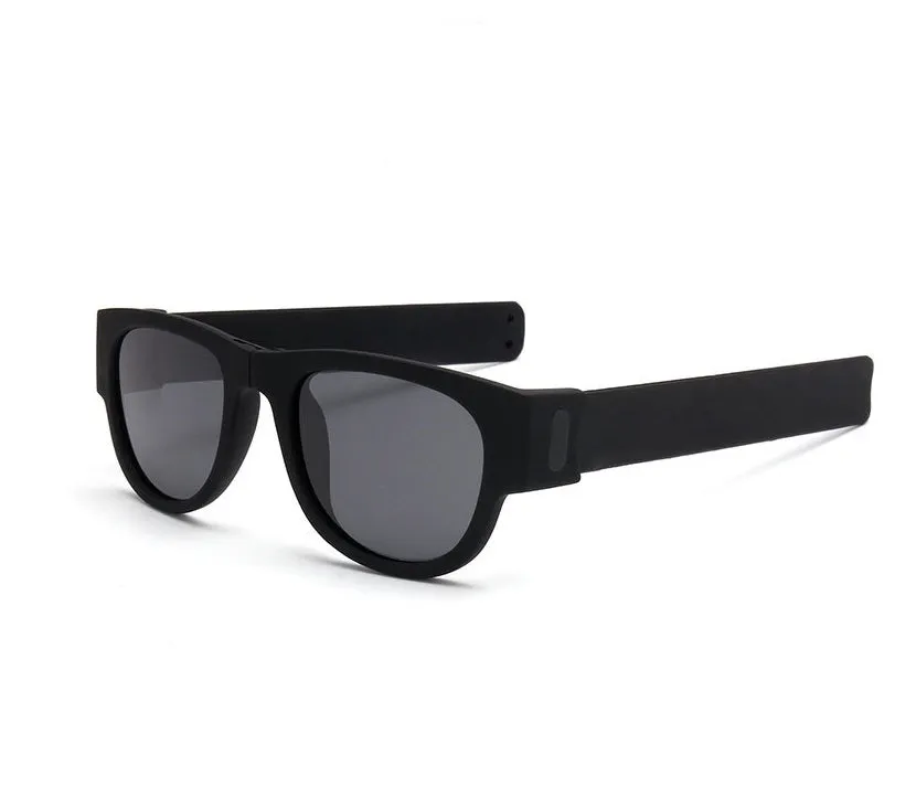 Folding polarised sports sunglasses on wristband bracelet, available in multiple colours