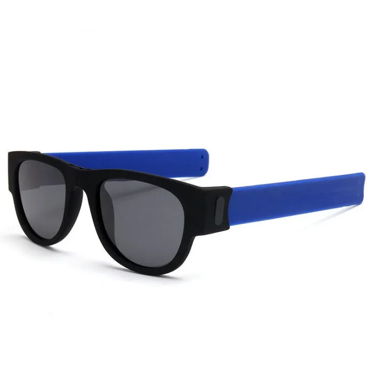 Folding polarised sports sunglasses on wristband bracelet, available in multiple colours
