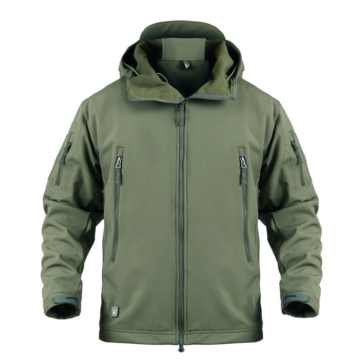 Military tactical jacket waterproof with fleece lining in khaki colour for outdoor use
