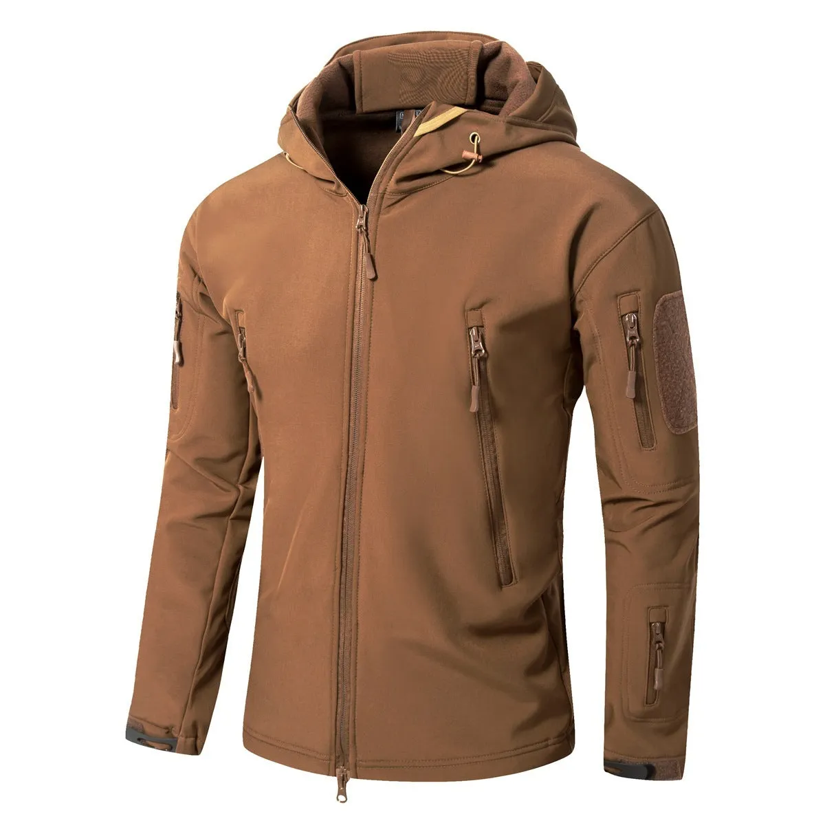 Military tactical jacket waterproof with fleece lining in khaki colour for outdoor use