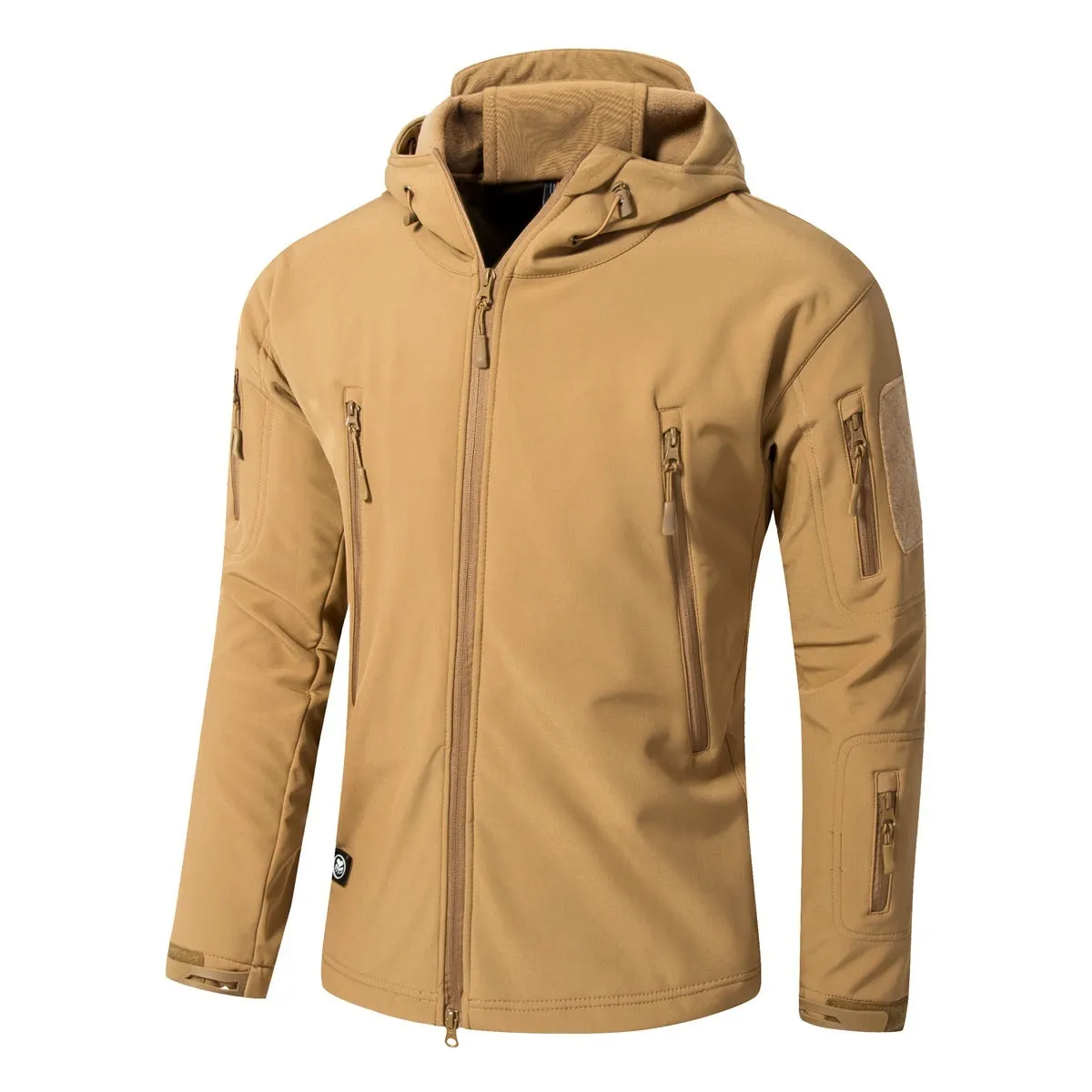 Military tactical jacket waterproof with fleece lining in khaki colour for outdoor use