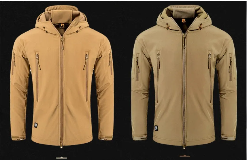 Military tactical jacket waterproof with fleece lining in khaki colour for outdoor use