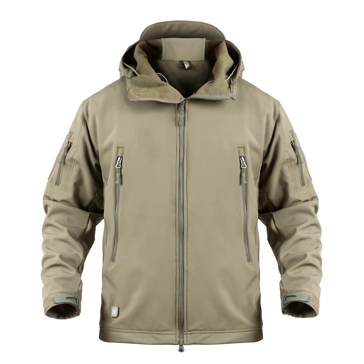Military tactical jacket waterproof with fleece lining in khaki colour for outdoor use