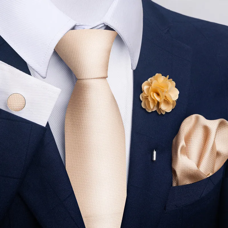 Floral jacquard polyester yarn tie and pocket square combo set for men, 147cm length, 50 colour options