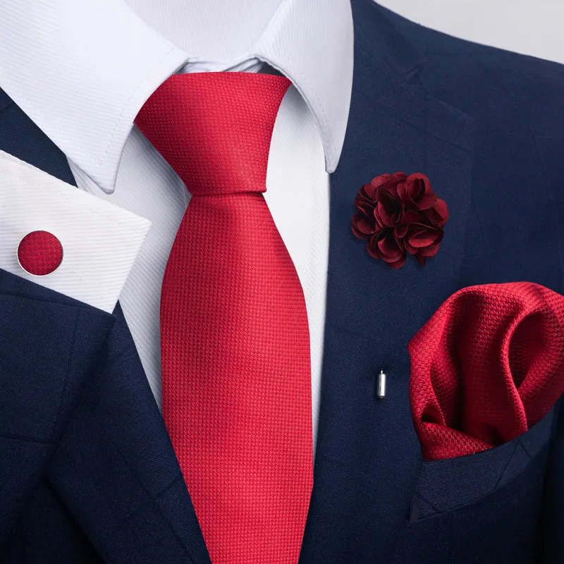 Floral jacquard polyester yarn tie and pocket square combo set for men, 147cm length, 50 colour options