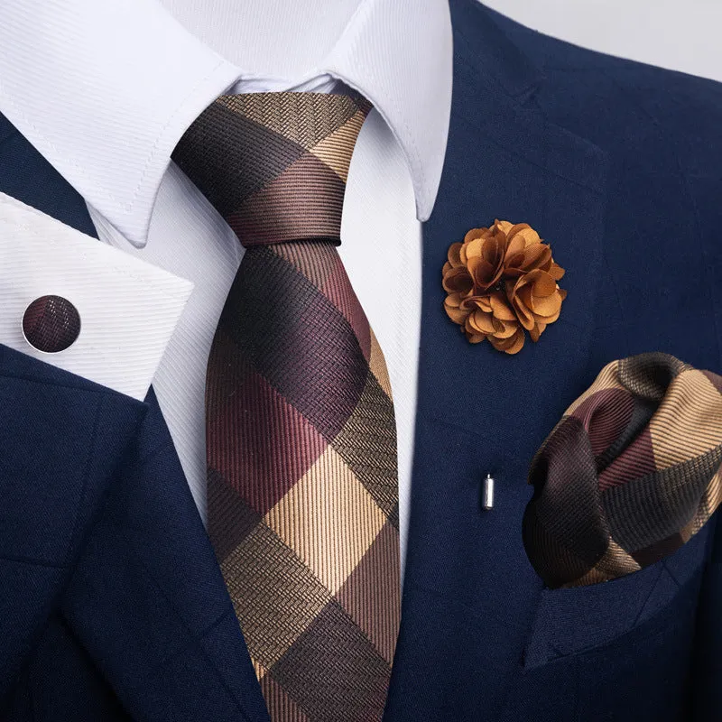 Floral jacquard polyester yarn tie and pocket square combo set for men, 147cm length, 50 colour options