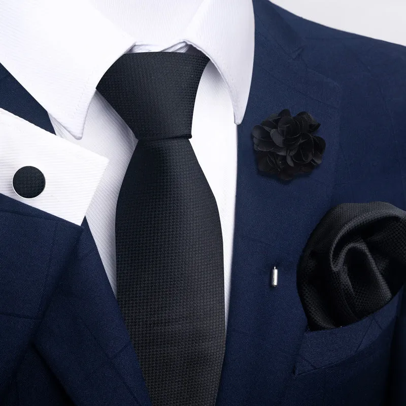 Floral jacquard polyester yarn tie and pocket square combo set for men, 147cm length, 50 colour options