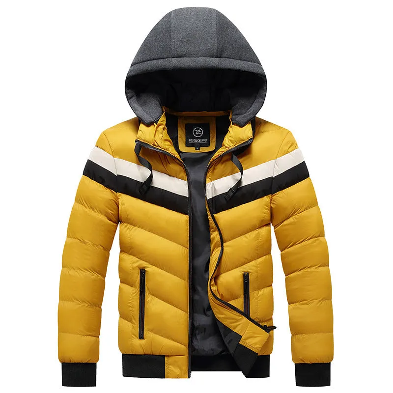 Men's winter casual plus size hooded jacket in thickened polyester, available in multiple colours