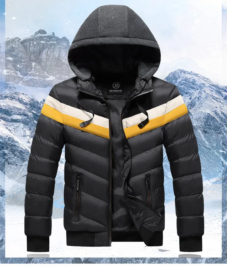 Men's winter casual plus size hooded jacket in thickened polyester, available in multiple colours