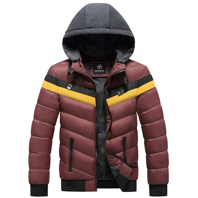 Men's winter casual plus size hooded jacket in thickened polyester, available in multiple colours