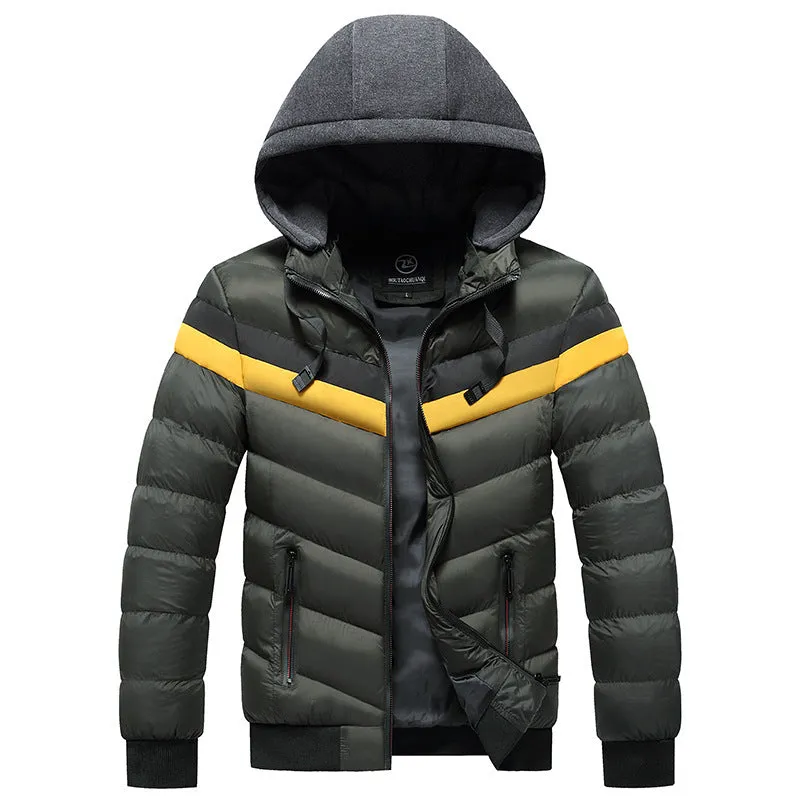 Men's winter casual plus size hooded jacket in thickened polyester, available in multiple colours
