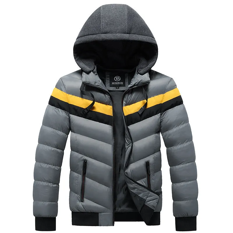 Men's winter casual plus size hooded jacket in thickened polyester, available in multiple colours