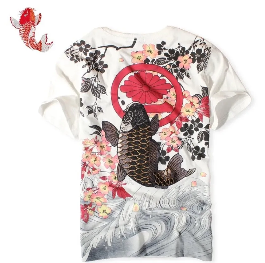 White casual cotton T-shirt with a squid graphic print on the front