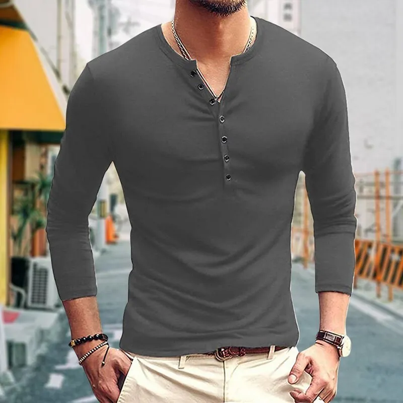 Men's slim long sleeve T-shirt in white with clamshell pockets, vinylon fabric, youth style