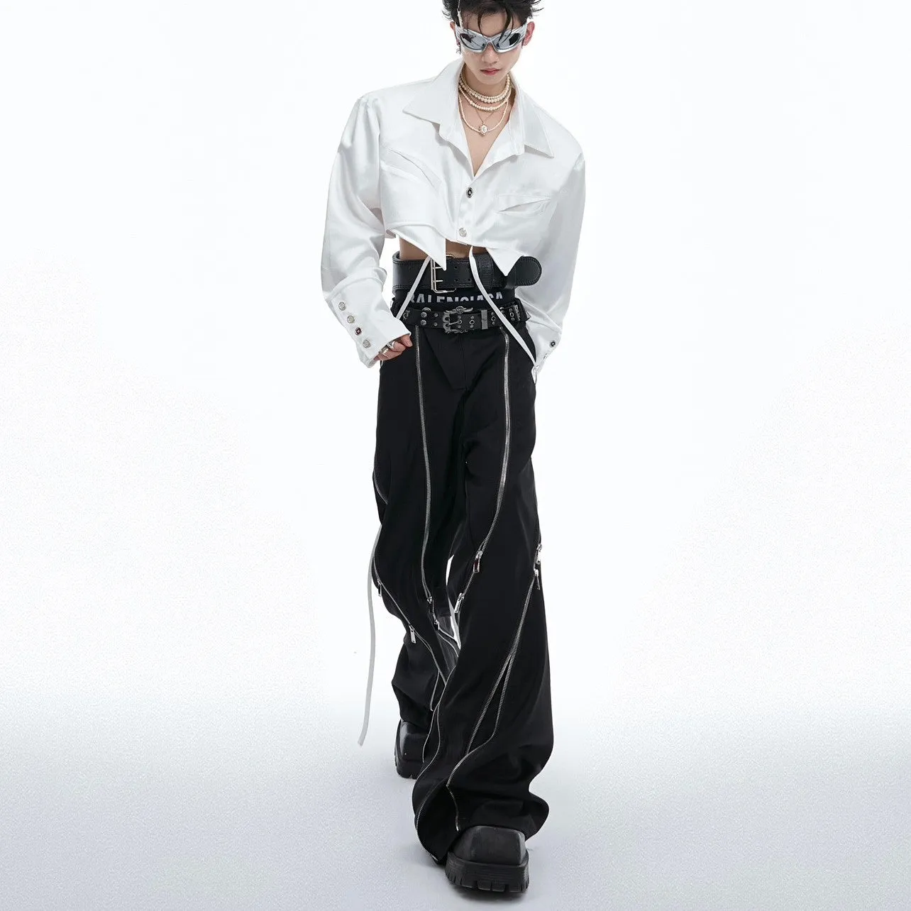 Men's straight type casual trousers in black, 80% polyester 20% cotton blend