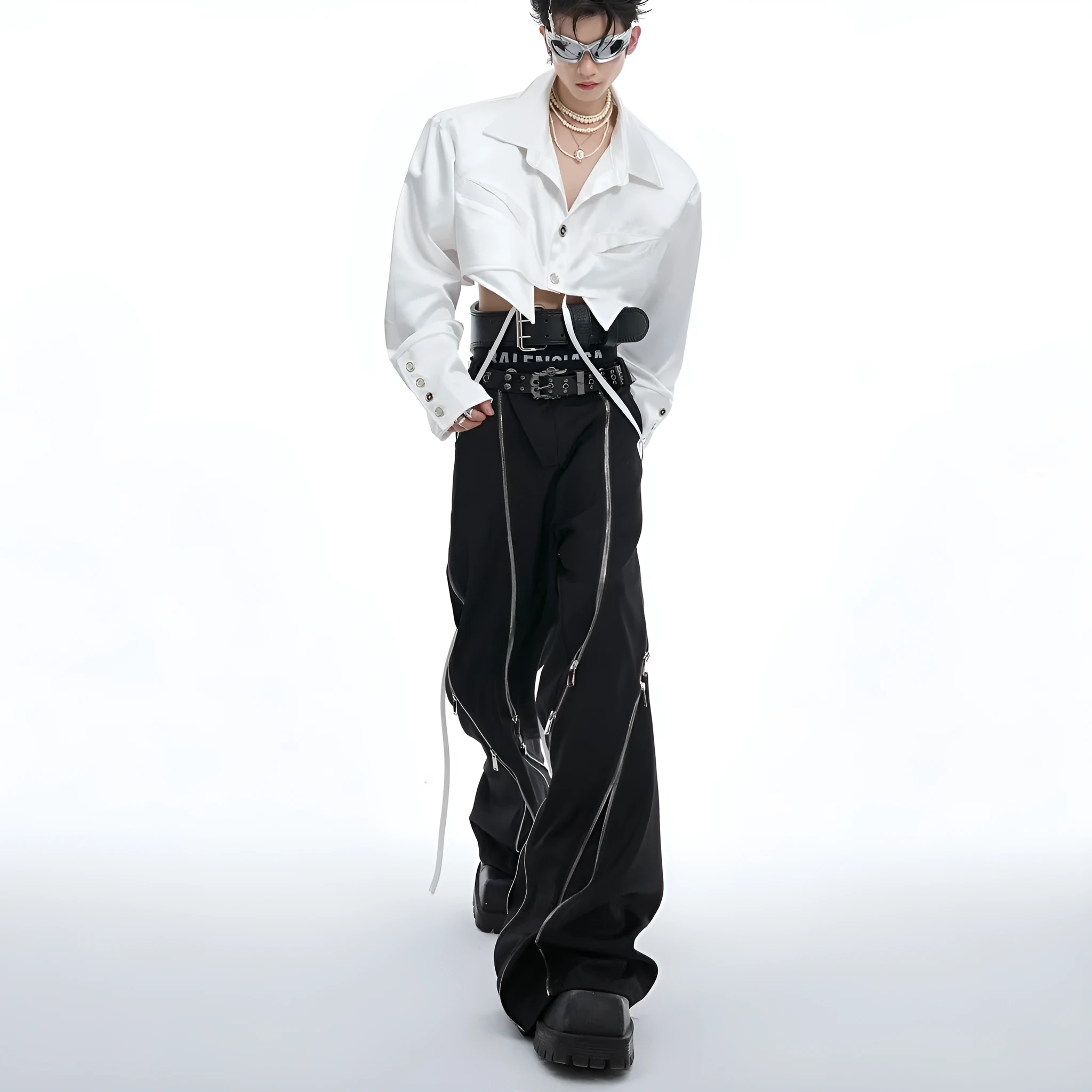 Men's straight type casual trousers in black, 80% polyester 20% cotton blend