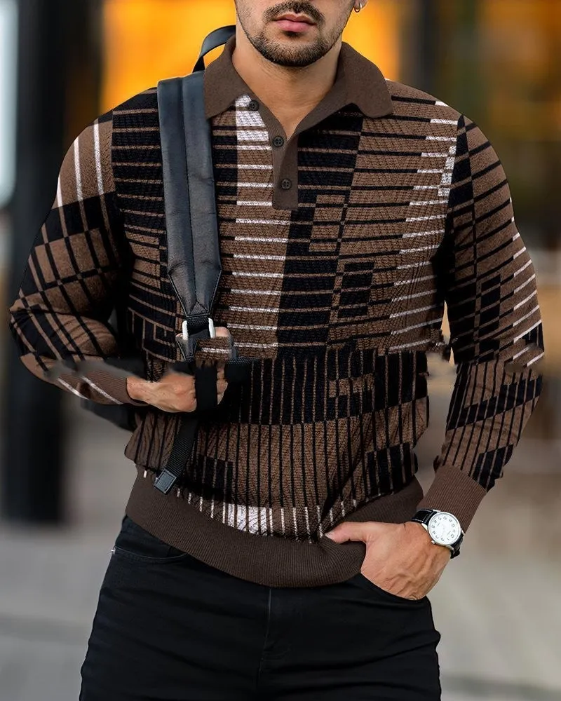 Men's casual lapel pullover with digital print in cotton blend fabric, loose fit