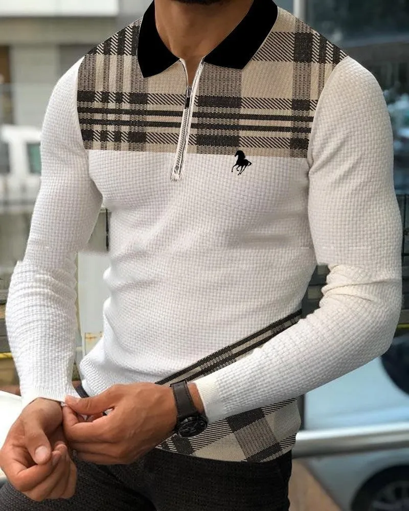 Men's casual lapel pullover with digital print in cotton blend fabric, loose fit