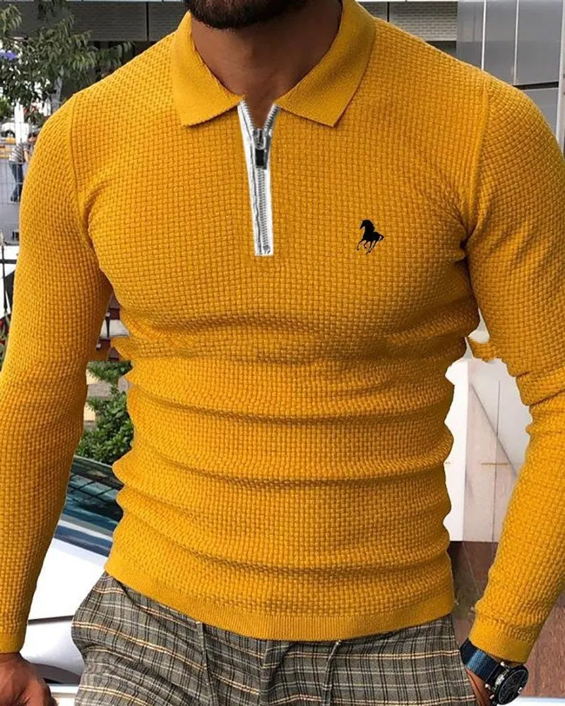 Men's casual lapel pullover with digital print in cotton blend fabric, loose fit