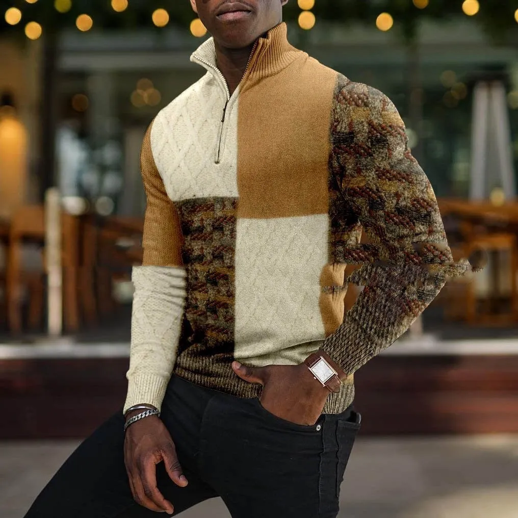 Men's casual lapel pullover with digital print in cotton blend fabric, loose fit