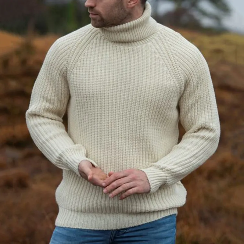 Beige loose fit turtleneck sweater for winter with long sleeves and acrylic fibre blend.