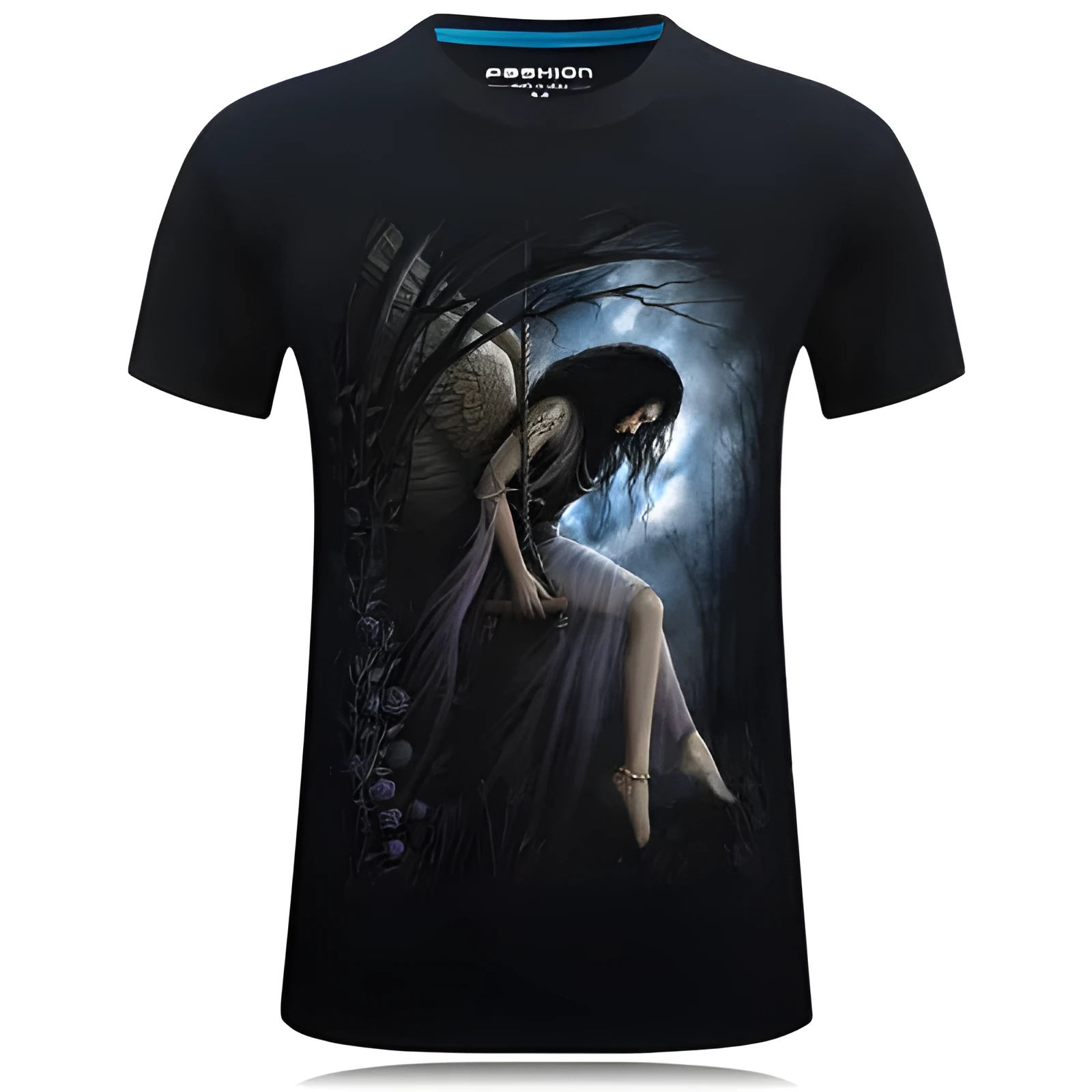 Men's short sleeved 3D pattern loose fit T-shirt in Black, front view, size XL
