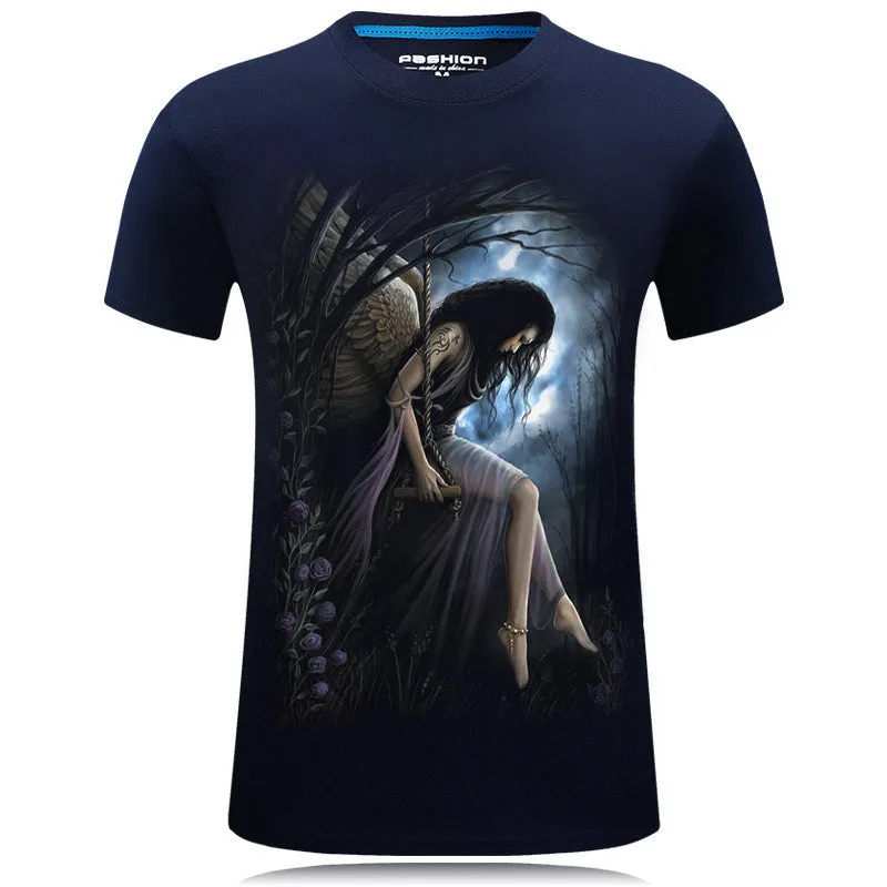 Men's short sleeved 3D pattern loose fit T-shirt in Black, front view, size XL