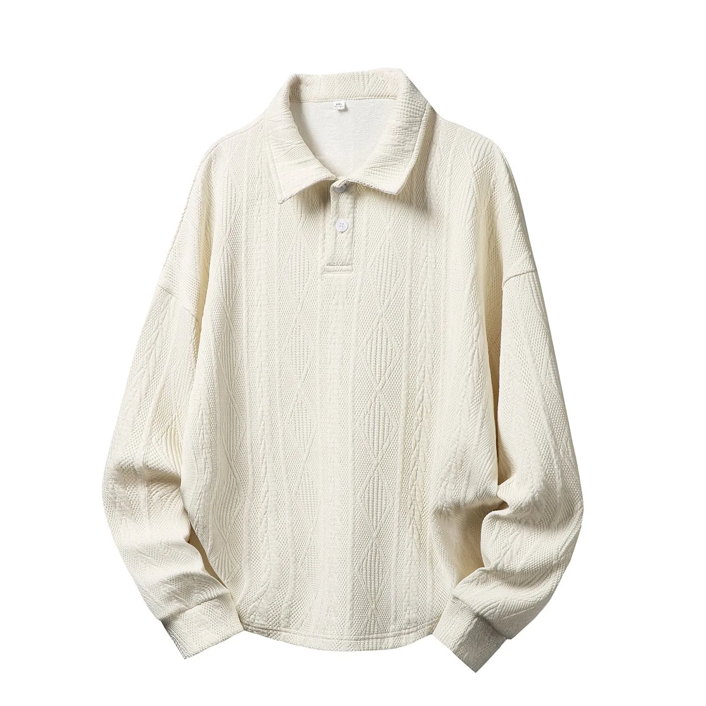 Texture jacquard lapel sweater for men in black loose fit autumn pullover