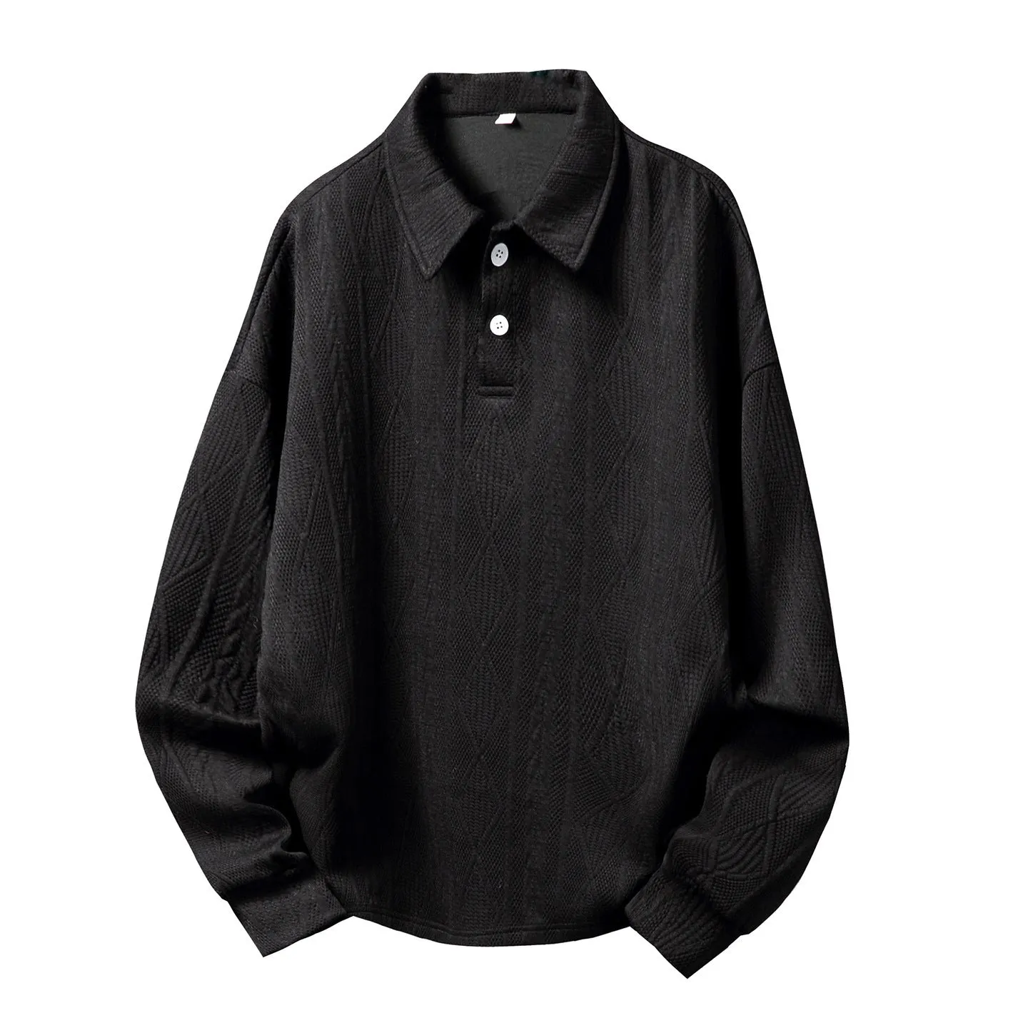 Texture jacquard lapel sweater for men in black loose fit autumn pullover