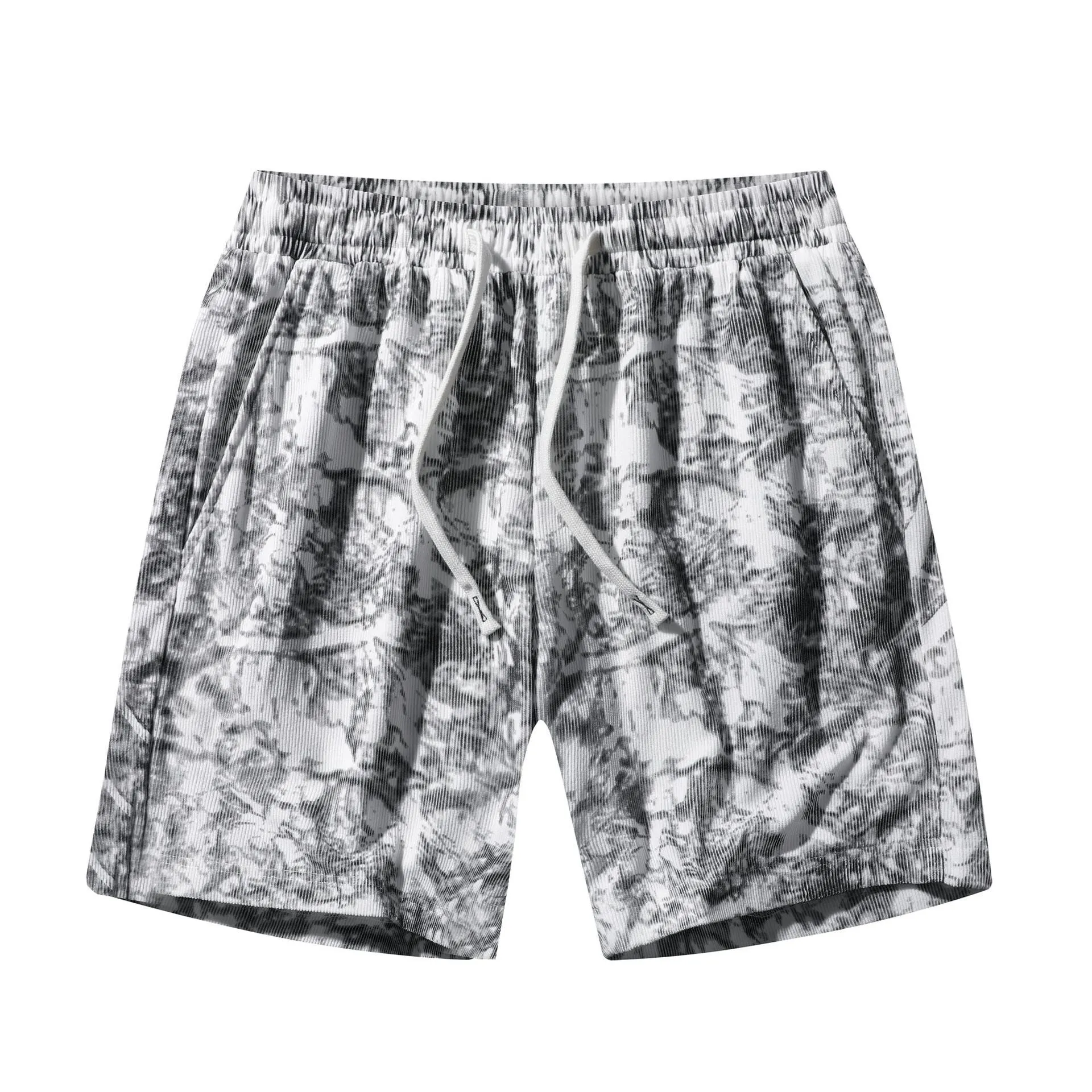 Men's camouflage pattern corduroy athletic shorts with a high waist on a neutral background.