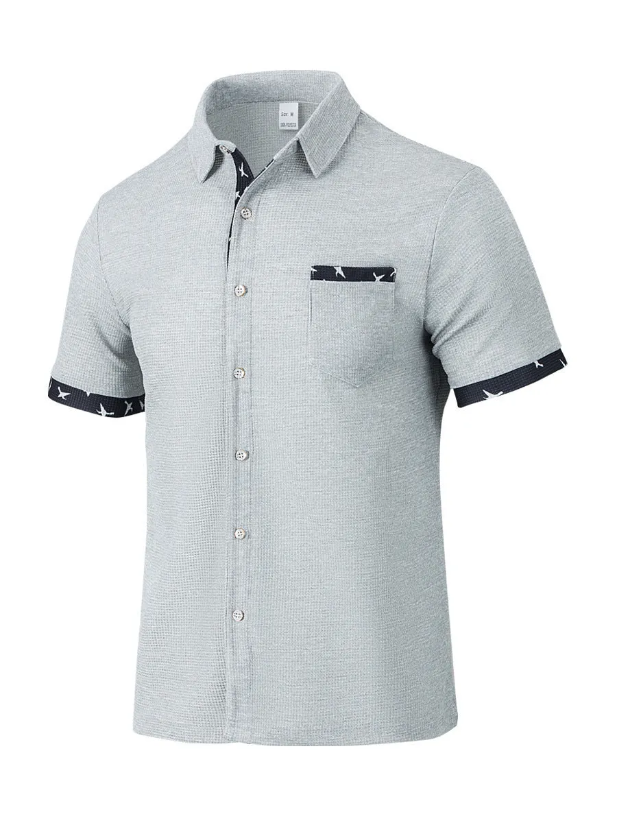Men's loose casual floral print t-shirt cardigan in light gray, polyester fibre, S to 3XL sizes, leisure wear