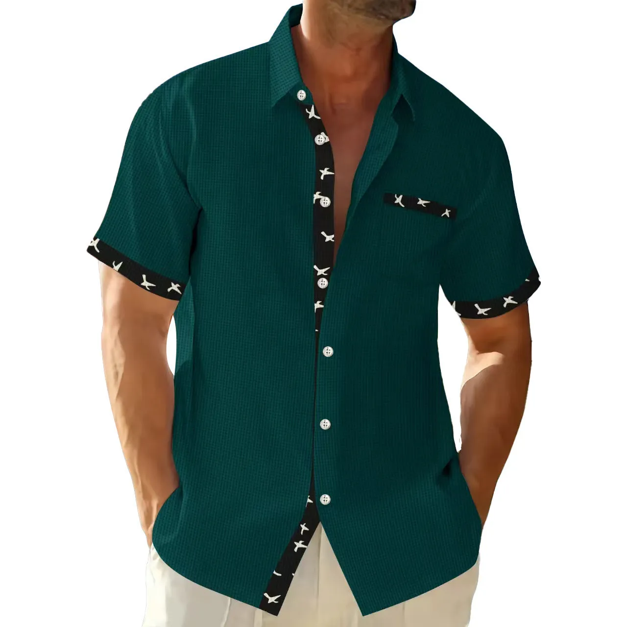 Men's loose casual floral print t-shirt cardigan in light gray, polyester fibre, S to 3XL sizes, leisure wear