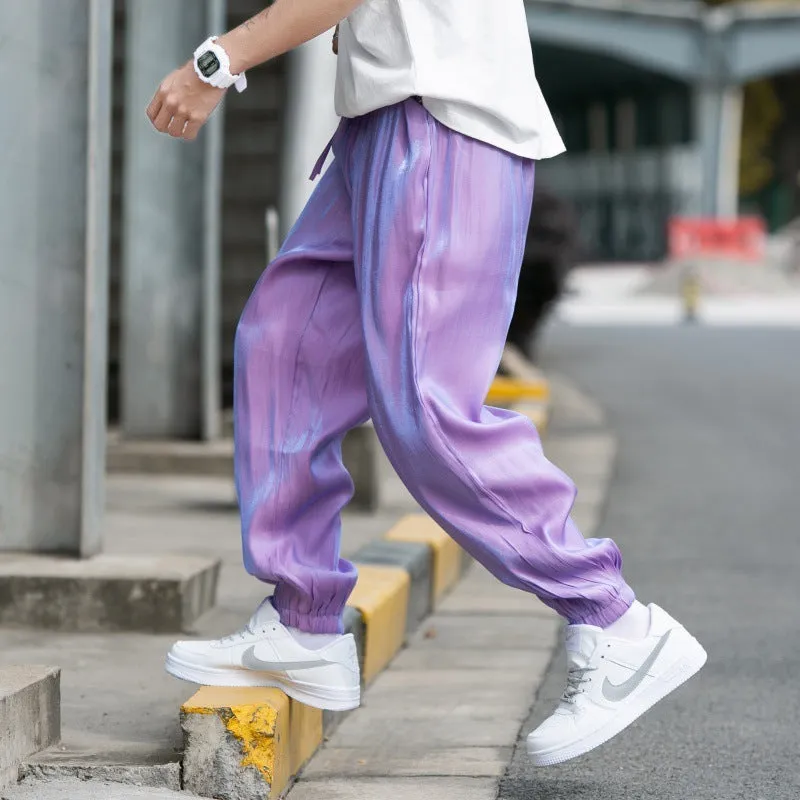 Ultra-thin ice silk cropped harem pants for women, loose fit, five colours available