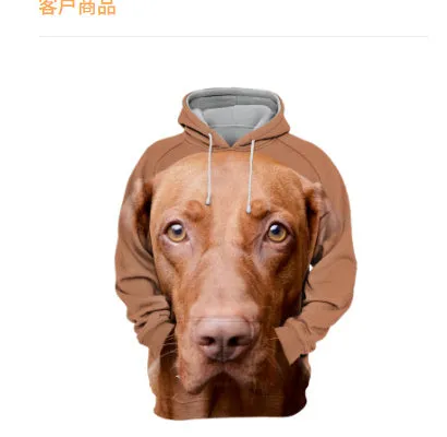 Men's 3D digital print dog hoodie in air-layer polyester – loose fit pullover with hood and long sleeves