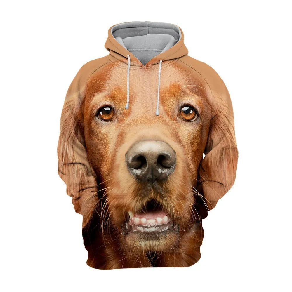 Men's 3D digital print dog hoodie in air-layer polyester – loose fit pullover with hood and long sleeves