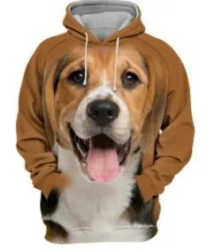 Men's 3D digital print dog hoodie in air-layer polyester – loose fit pullover with hood and long sleeves