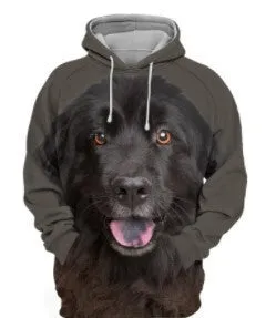 Men's 3D digital print dog hoodie in air-layer polyester – loose fit pullover with hood and long sleeves