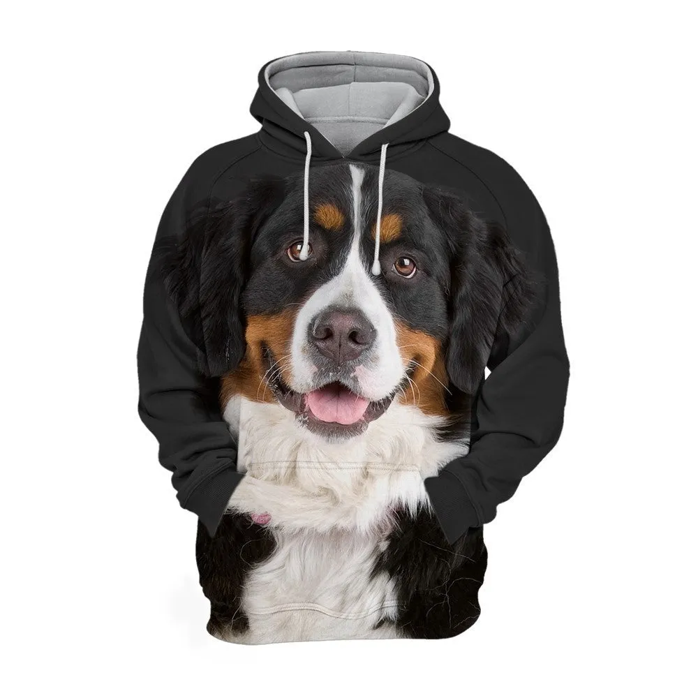 Men's 3D digital print dog hoodie in air-layer polyester – loose fit pullover with hood and long sleeves