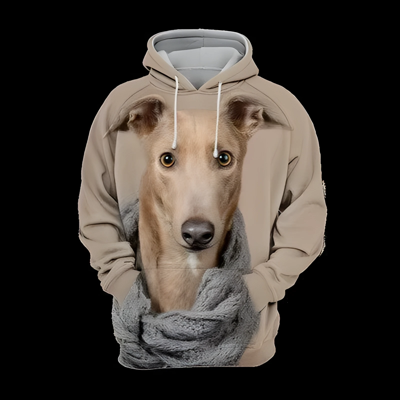 Men's 3D digital print dog hoodie in air-layer polyester – loose fit pullover with hood and long sleeves