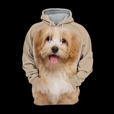 Men's 3D digital print dog hoodie in air-layer polyester – loose fit pullover with hood and long sleeves