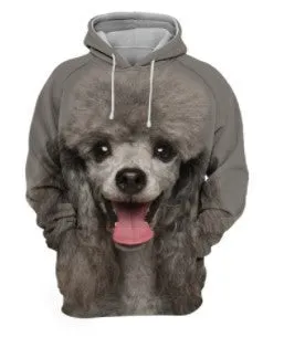 Men's 3D digital print dog hoodie in air-layer polyester – loose fit pullover with hood and long sleeves